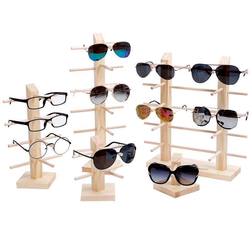 New Sun Glasses Eyeglasses Wood Display Stands Shelf Glasses Display Show Stand Holder Rack 9 Sizes Options Natural Material