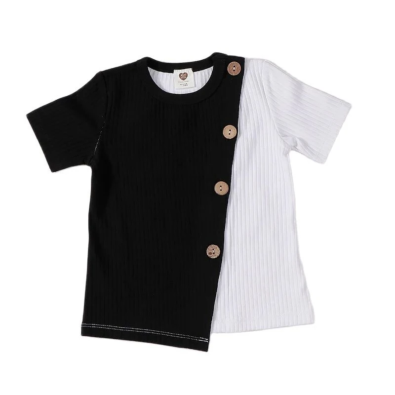 Kids clothes t shirt baby girls and boys clothes round neck short sleeves fashion children t-shirt ribbed contract patched color