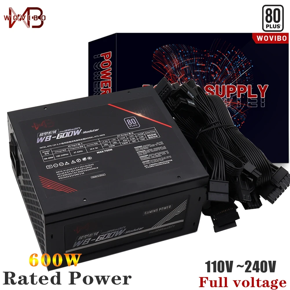 Wovibo Modular PC Power Supply PSU Rated 500W 120mm Fan Gaming 24PIN 12V ATX Computer fuente de alimentacion