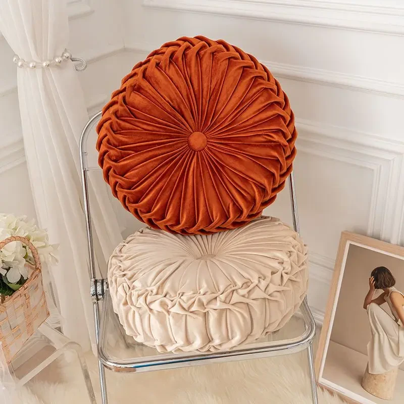 Round Solid Decorative Garden Chair Seat Cushion Velvet Fabric Backrest Pad for Christmas Sofa Bed Pillow