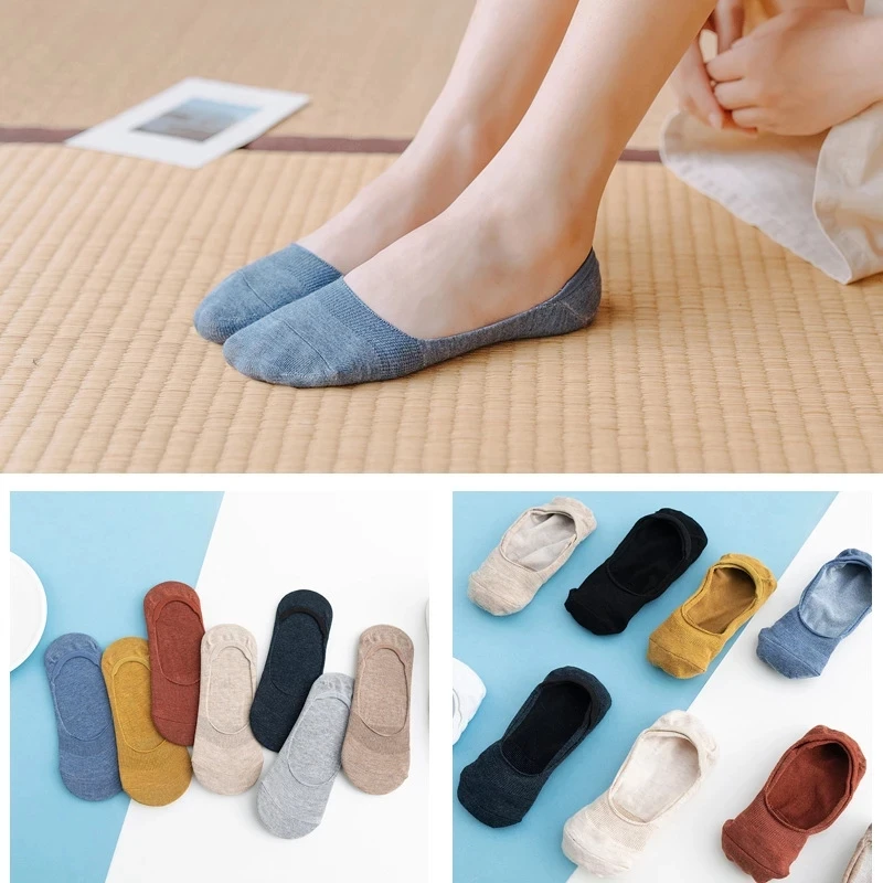 10 pieces = 5 pairs Women Cotton Invisible No show Socks non-slip Summer Solid Color Short Socks Fashion Ankle Thin Slipper Sock