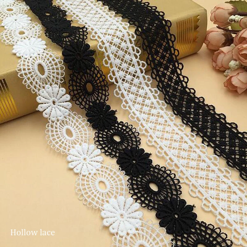 Luxury Water soluble Embroidery White black flower lace fabric trim ribbon DIY sewing collar craft guipure wedding dress decor