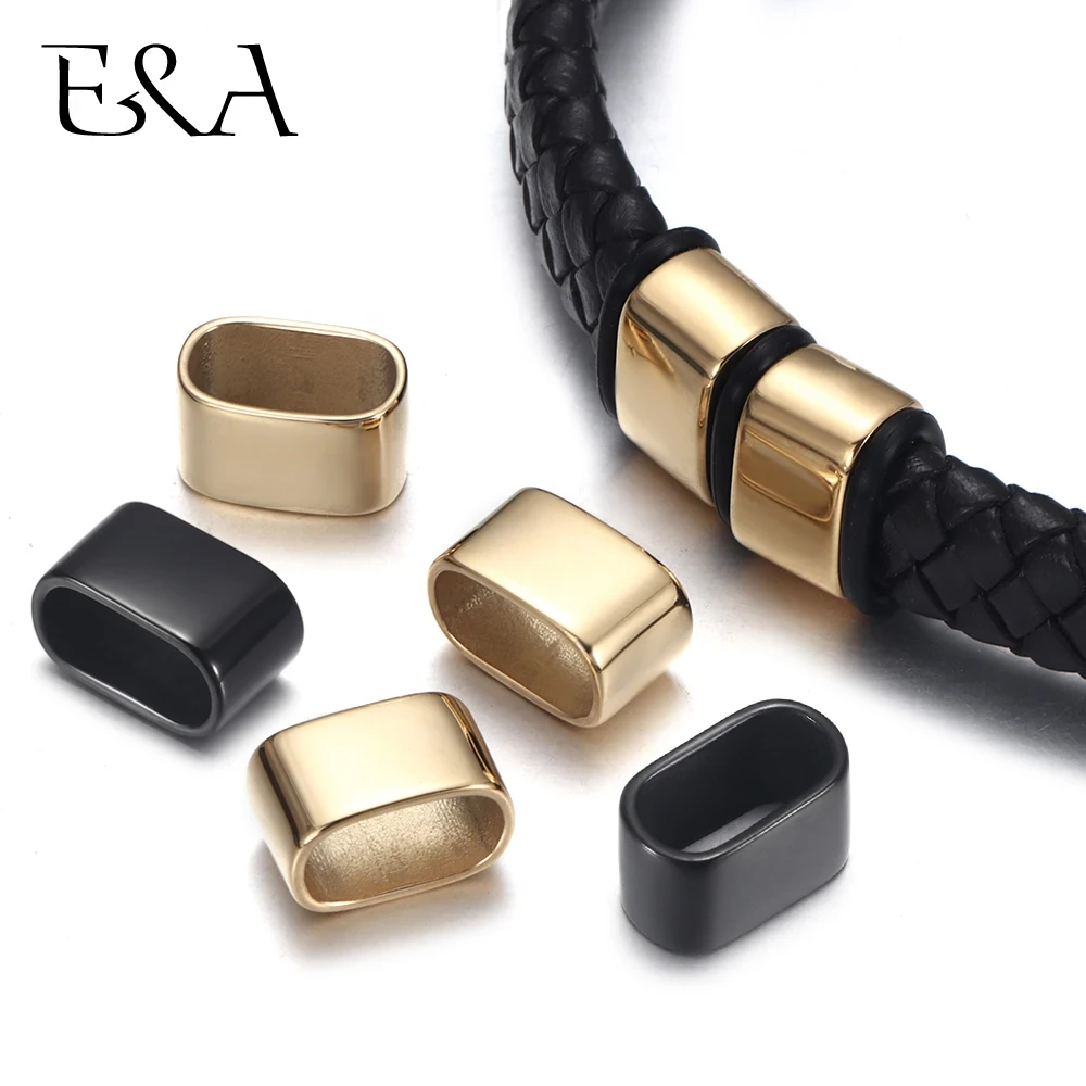 5pcs Black Plating Spacer Beads Mirror Polish Stainless Steel Large Hole Bead Slider for Bracelet DIY Jewelry Making Accessories