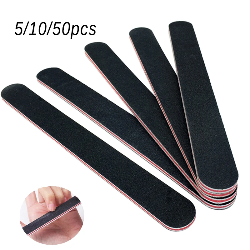 50pcs/5pcs/10pcs Nailfile Professional Nail Buffer Black Sandpaper Strong Straight Lime Angle 100/180 Buffing Sanding Files