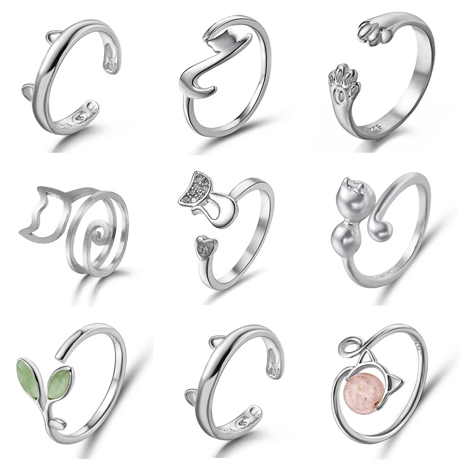 Fashion Women Finger Rings Pet Dog Paw Cat Ears Leaves Open Design Minimalist Ring Wedding Party Adjustable Ring Jewelry Gift