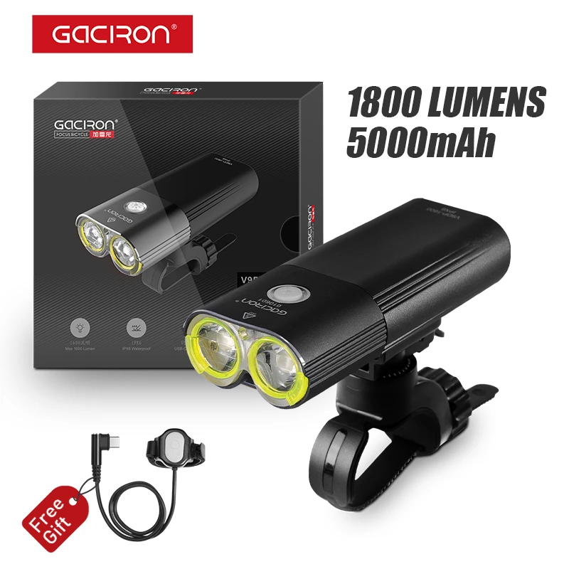 GACIRON Mountain/Speed Bike Light Front 1600 Lumens Bicycle Light Power Bank LED Waterproof USB Rechargeable Cycling Light Set