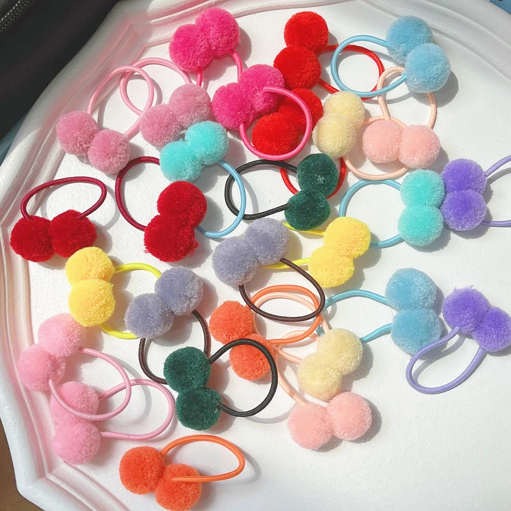 1 Pcs Fur Ball Elastic air ties Girls' Ponytail Holder Kids Rope Hair Band bows Hair Accessories with Lovely Girl 979