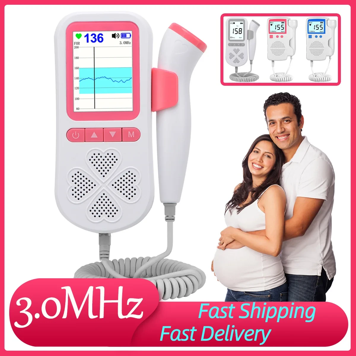 Upgraded 3.0MHz Doppler Fetal Heart rate Monitor Home Pregnancy Baby Fetal Sound Heart Rate Detector LCD Display No Radiation