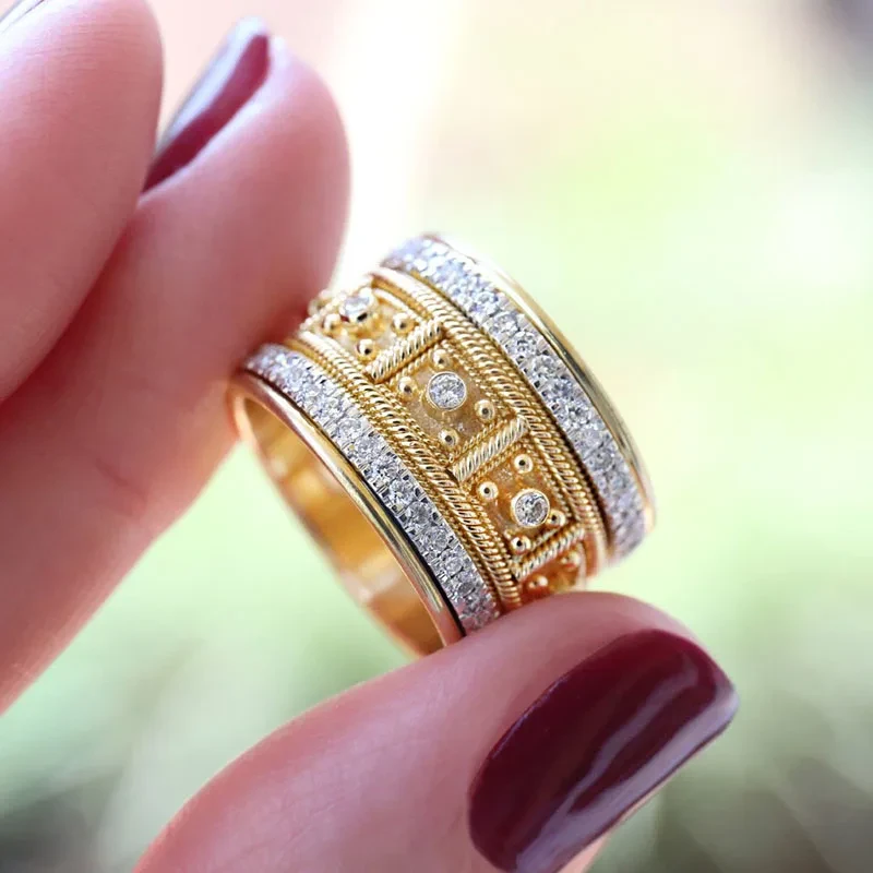 Luxury Brand Big Golden Finger Rings for Men Women Fine Jewelry Cubic Zircon Micro Paved Rhinestone Wedding  Gift Z5M527