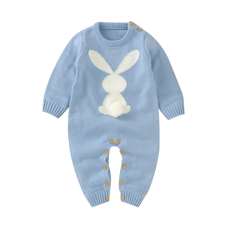 Baby Rompers Cute Rabbit Pom Pom Newborn Toddler Jumpsuit Outfit Long Sleeve Autumn Infant Girl Boy Winter Clothing Knitted Warm