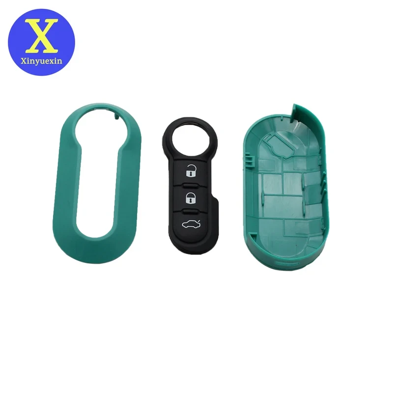 Xinyuexin Remote Flip Key Shell Case Car Key Pad for Fiat 500 Panda Punto Bravo Replacement Key Case 3 Buttons Rubber Button Pad