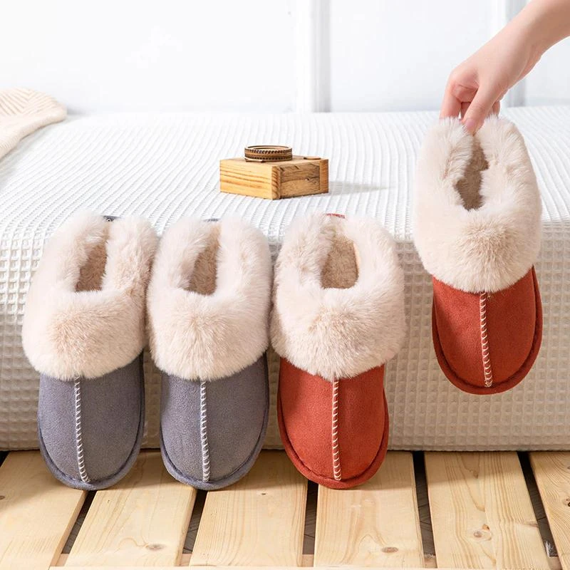 Winter Fashion Women House Slipper Warm Cotton Plush Shoes Fleece Fluffy Ladies Memory Foam Flats Indoor and Outdoor Slippers