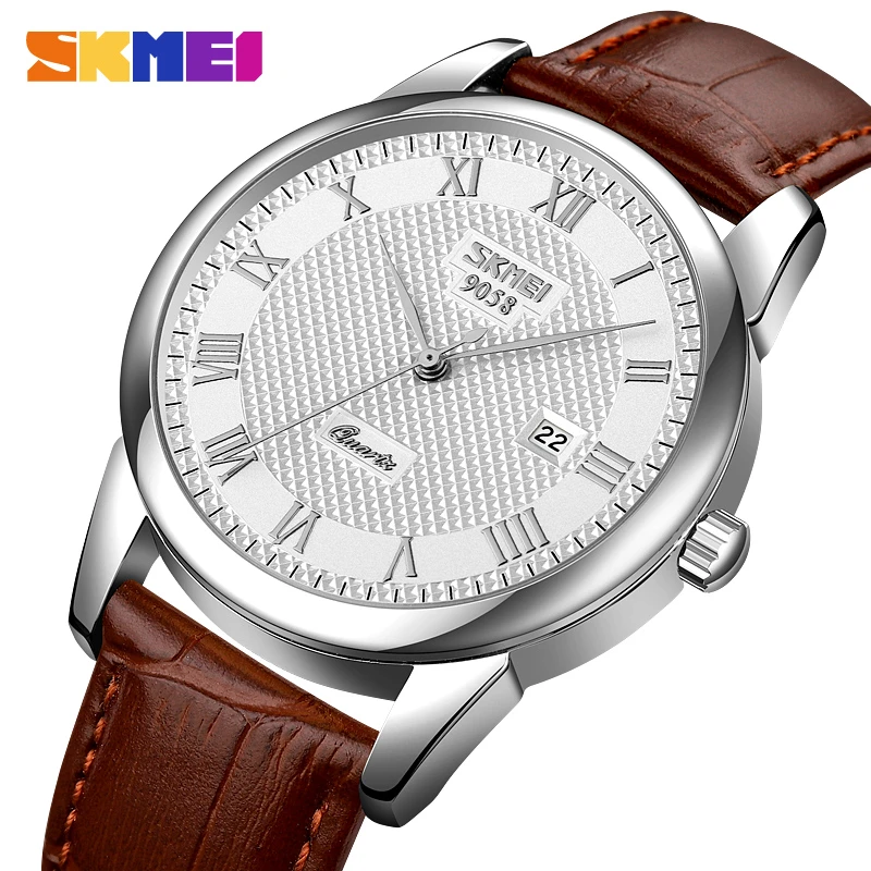 SKMEI Business Mens Watches Top Brand Luxury Leather Strap Watch Men 3Bar Waterproof Quartz Wristwatches relogio masculino 9058