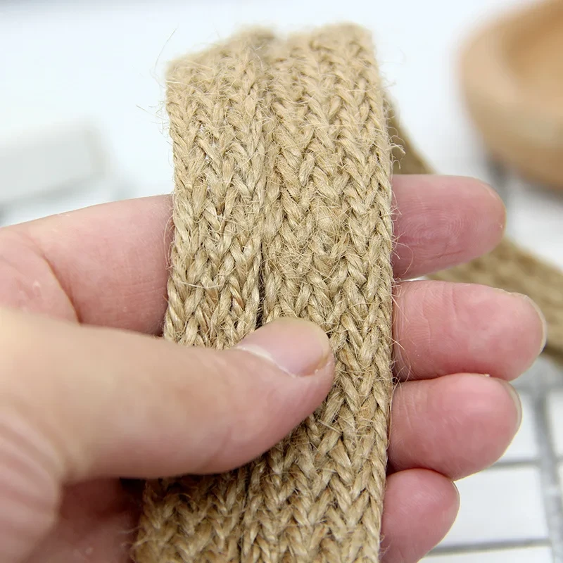 10M Hemp Cords Braided Flat Burlap Ribbon 8mm 12mm 18mm Nature Jute Rope Twine Webbing DIY Wedding Decoration Ribbons Crafts