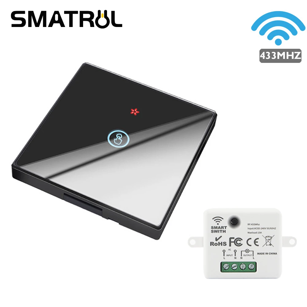 SMATRUL Mini Module Smart Home Wireless wall Touch Switch Light 433MHZ 110V 220V Remote Control Module Glass Screen Panel On Off