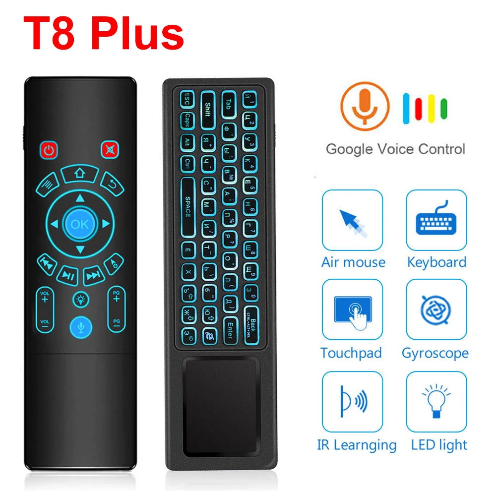 VONTAR T8 Plus Backlit 2.4GHz Air mouse  Wireless Keyboard & touchpad Voice iRemote Control for Android TV Box mini PC Projector