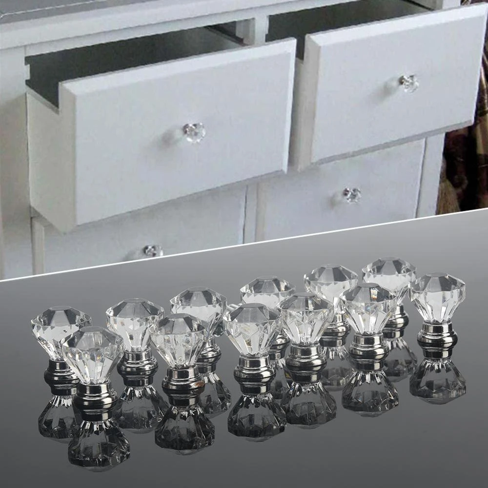 12pcs Clear Acrylic 30mm Diamond Shape Knob Cupboard Drawer Pull Handle Knobs Brand New Knobs and Kandles for Furniture Drawers