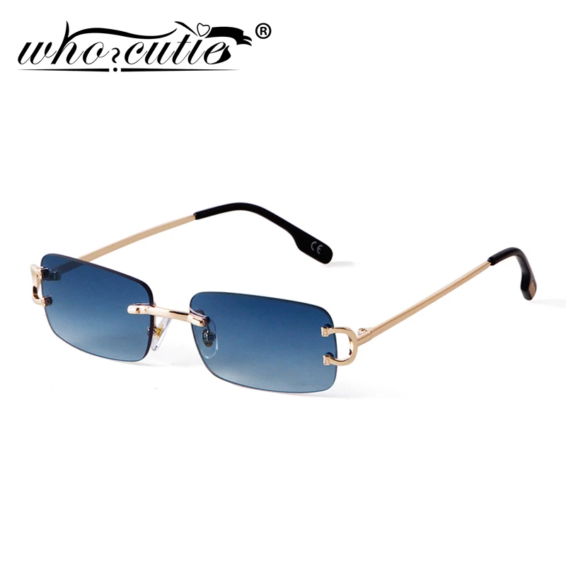Blue Rimless Rectangle Sunglasses Men 2021 Brand Design Metal Fashion Square Sun Glasses for Women Gradient Lens Frameless UV400