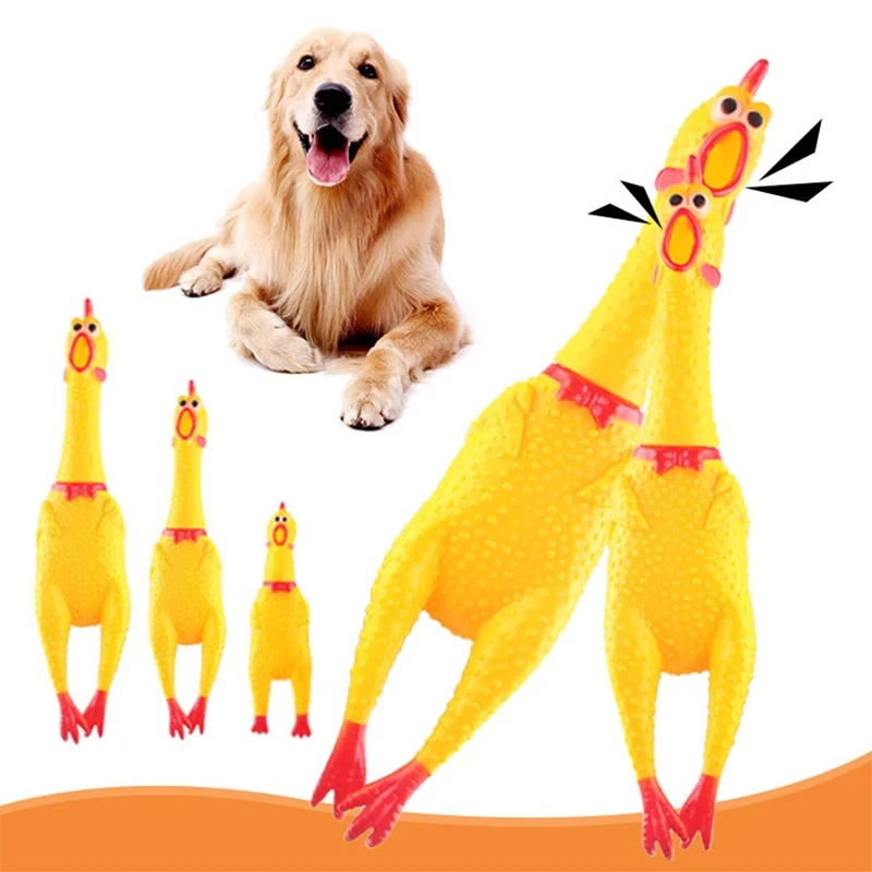 Fashion Pets Dog Squeak Toys Screaming Chicken Squeeze Sound Toy For Dogs Super Durable Funny Yellow Rubber Chicken Dog Chew Toy