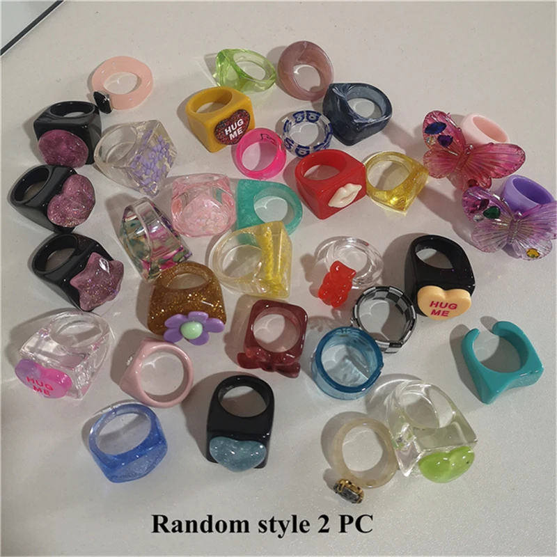 Korea Fashion Vintage Simple Aesthetic Acetate Colorful Acrylic Thick Round Rings Set For Women Girls Jewelry Accessories Gifts