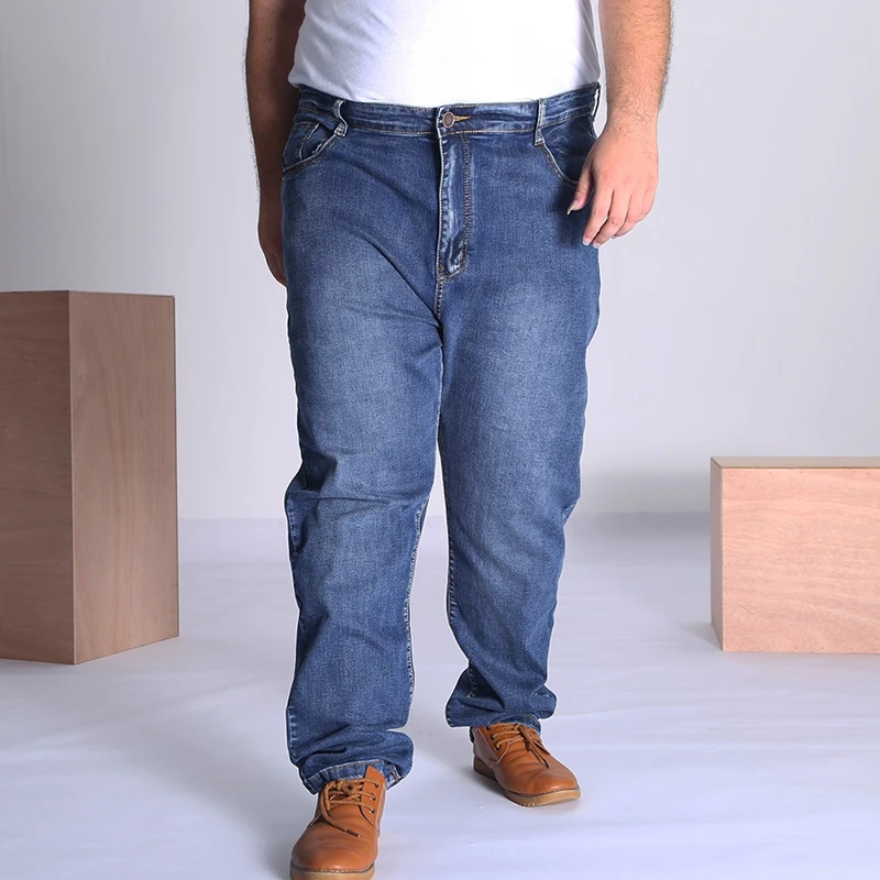 Autumn large size jeans men large code blue large oversized the elastic big men pants 46 50 52