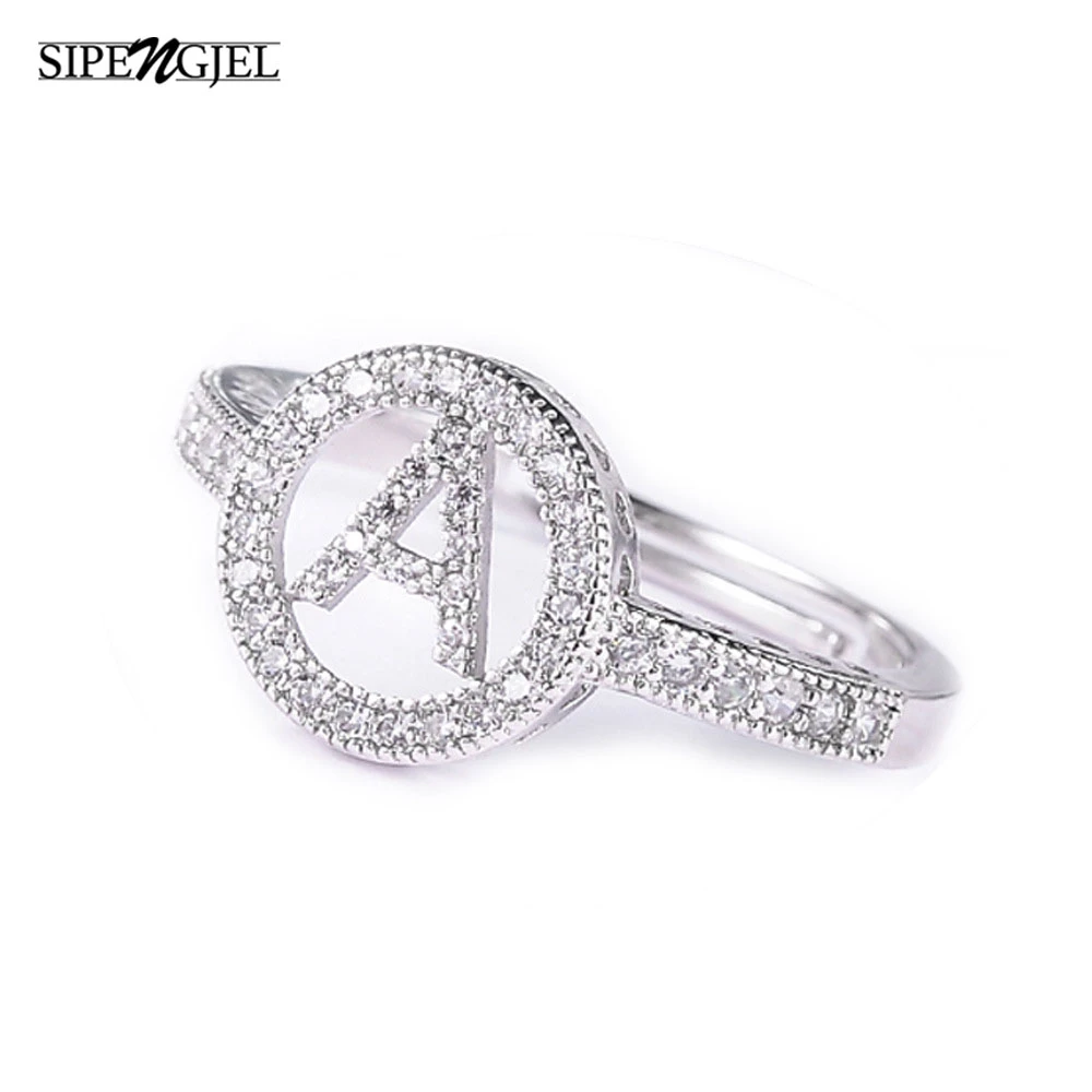 SIPENGJEL Fashion A-z Letter Adjustable Rings Silver Color Alphabet Initials Name Rings For Women Party Jewelry 2021 anillos