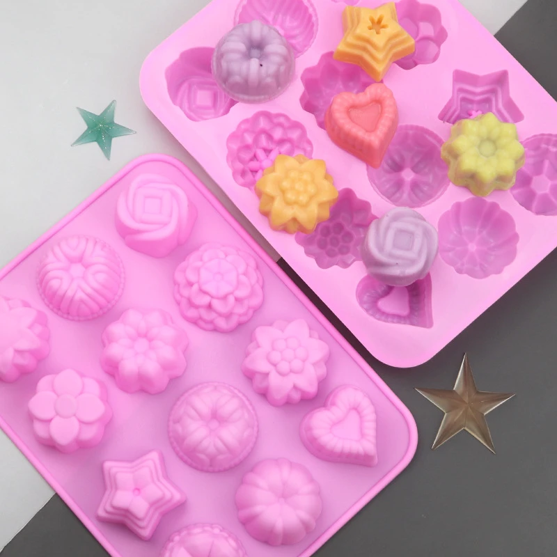 1Piece Small DIY Kitchen Silicon 12 Flowers Form For Muffin Silikon Bakeware Rubber Baking Mould Chocolate Egg Tart Mold 20*16cm