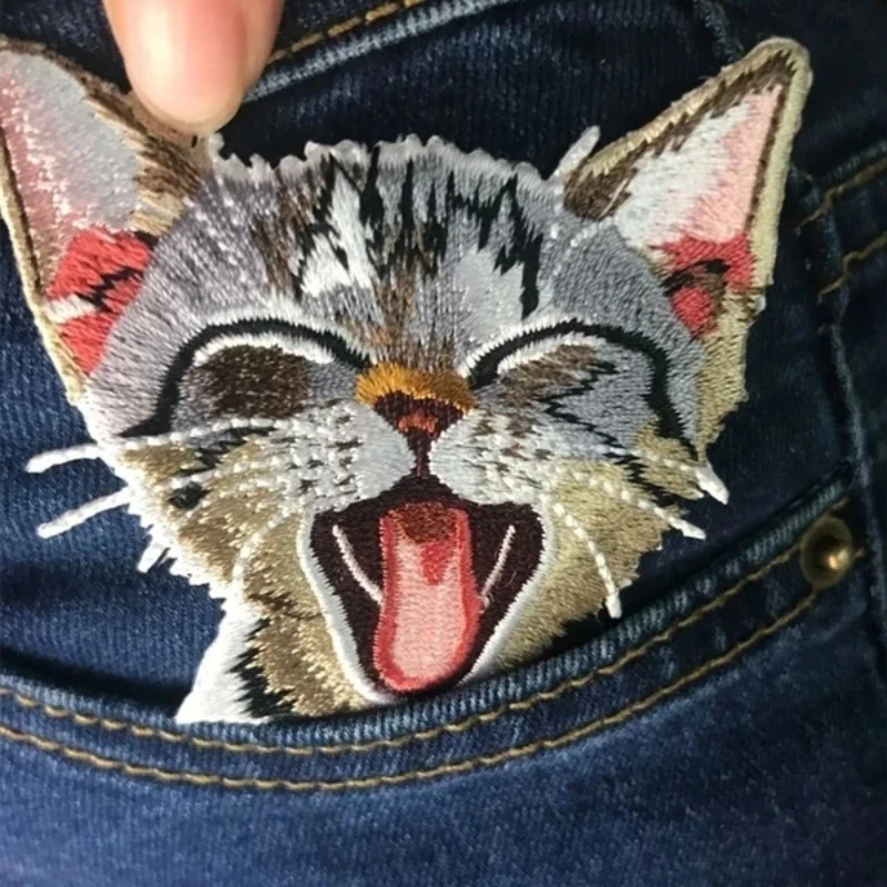 2 Pcs Cat Patches for Clothing Iron Embroidered Patch Applique Iron on Patches Accessories Badge Stickers on Clothes Jeans Bags