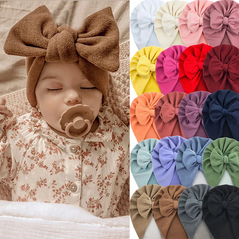 Solid Color Baby Hat Big Bowknot Baby Girl Hat Turban Knot Head Wraps Baby Kids Bonnet Beanie Newborn Photography Props