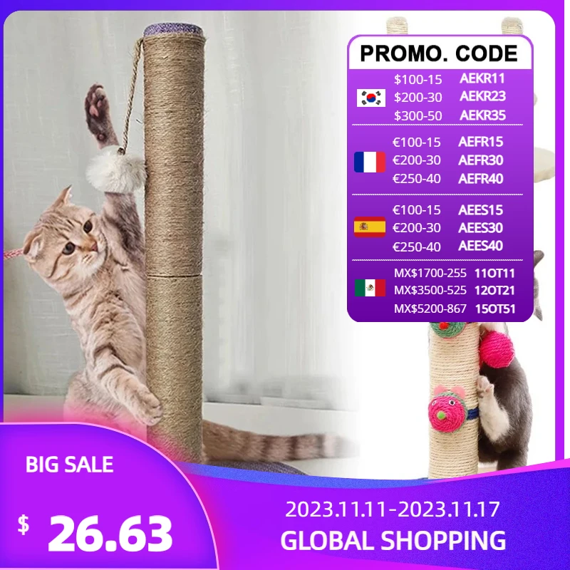 Pet Toy Sisal Cat Scratching Post for Cat Tree Kitten Climbing Post Jumping Tower Toy with Ball Cat scraper Protecting Furniture