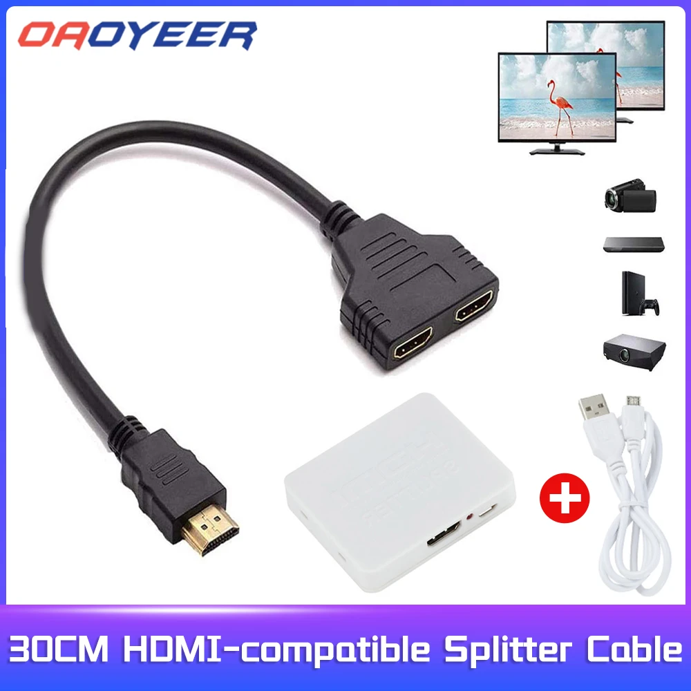 30cmHDMI-compatible Splitter Cable 1 Male To Dual HDMI-compatible 2 Female Y Splitter Adapter in HDMI-compatible HD LED LCD TV
