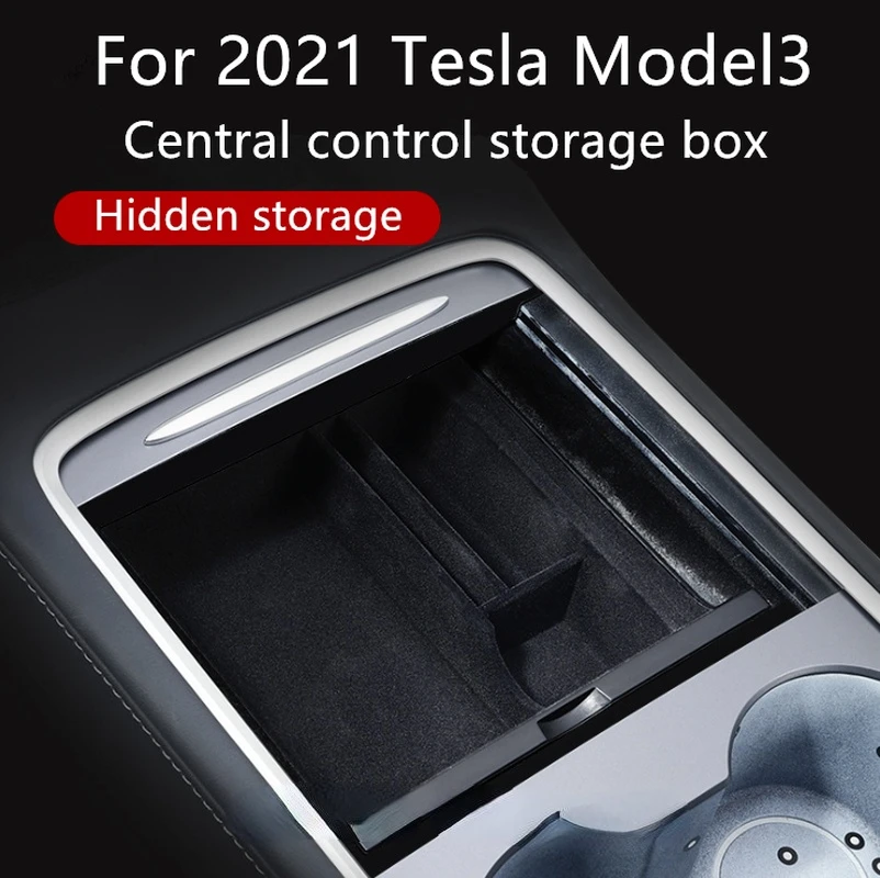 Car Central Armrest Storage Box for 2021 Tesla Model 3 Center Console Flocking Organizer Containers Car Accessories