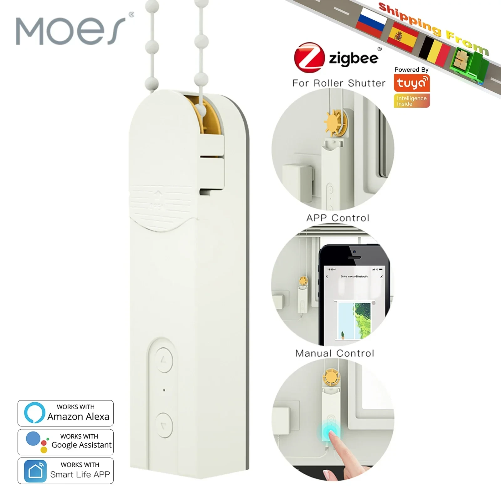 MoesHouse ZigBee Smart DIY Motorized Roller Blinds/Shades Drive Motor Hub Tuya Smart Life APP Alexa Google Home Voice Control