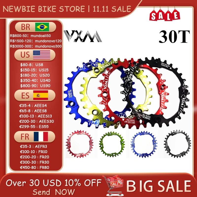 VXM Bicycle Crank 104BCD Cycling Round 30T Chainring Narrow Wide Ultralight 7075-T6 MTB Bike Chainwheel Circle Crankset Plate