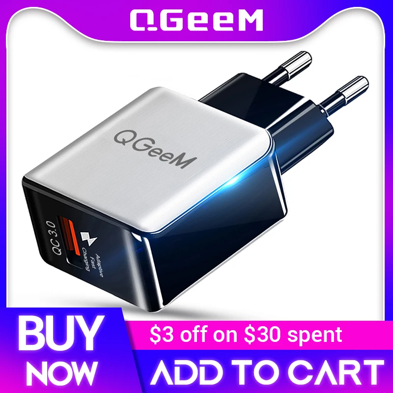 QGEEM QC 3.0 USB Charger Fiber Drawing Quick Charge 3.0 Fast Charger Portable Phone Charging Adapter for iPhone Xiaomi Mi9 EU US
