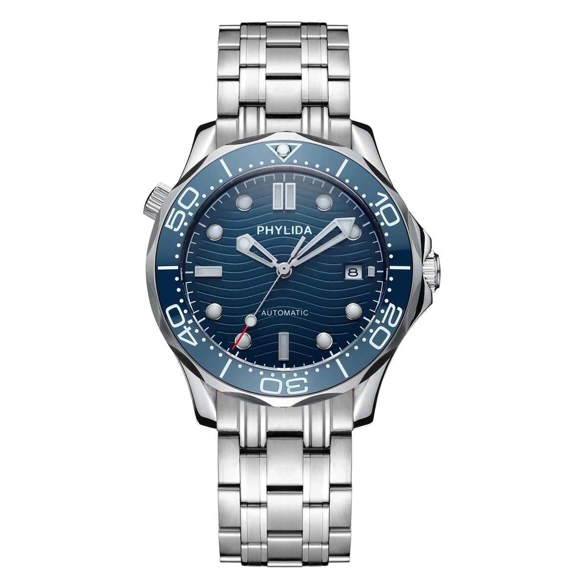 HOT 20BAR 200M Water Resistant Blue Wave JAPAN MIYOTA Mechanical Automatic Watch SMP Style Sapphire Crystal Luminous