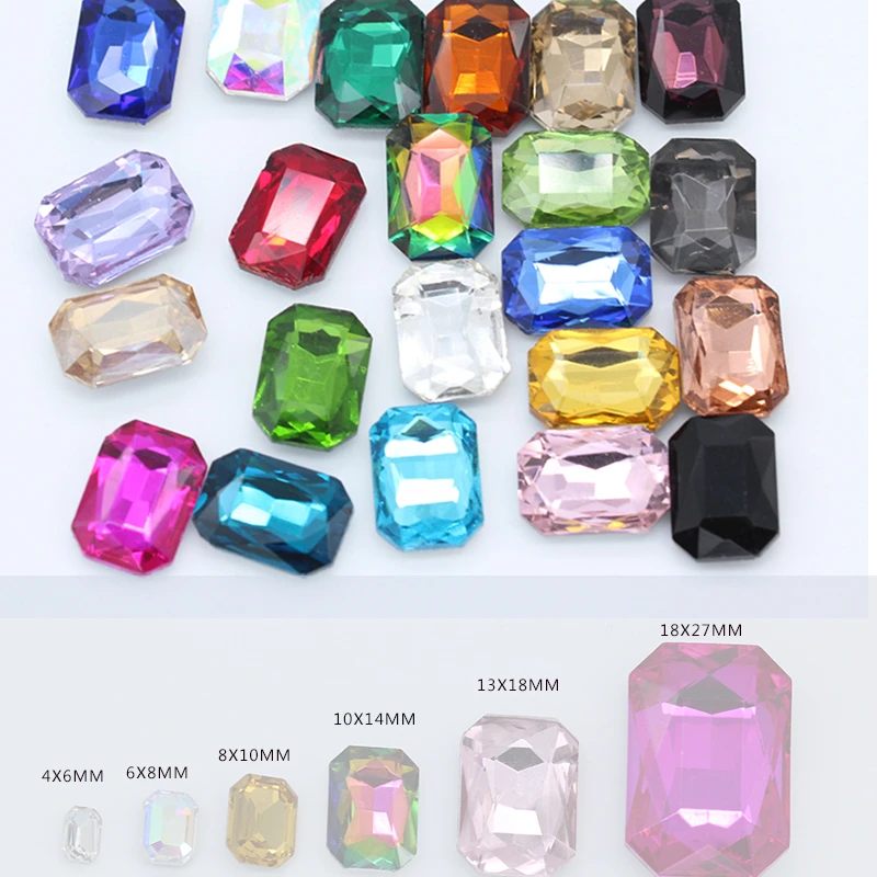Octagon faceted Glass stone pointed back crystal rhinestone foiled Jewels rectangle color kid's Toy Counter decorations Gems