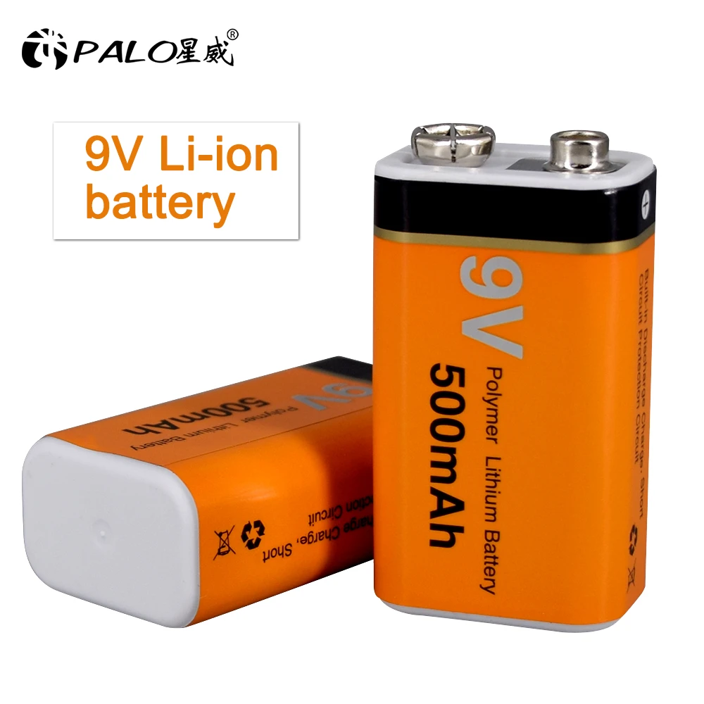 PALO 9V Rechargeable Li-ion battery 500mAh 9v 6F22 lithium battery 9V batteries for Multimeter,toys