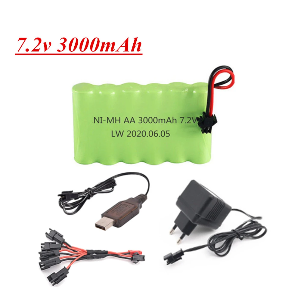 7.2V 3000mAh NIMH Battery with Charger Set For Rc Toy Cars Boats Guns Truck Ni-MH AA 2800mAh 7.2v Rechargeable Battery Pack