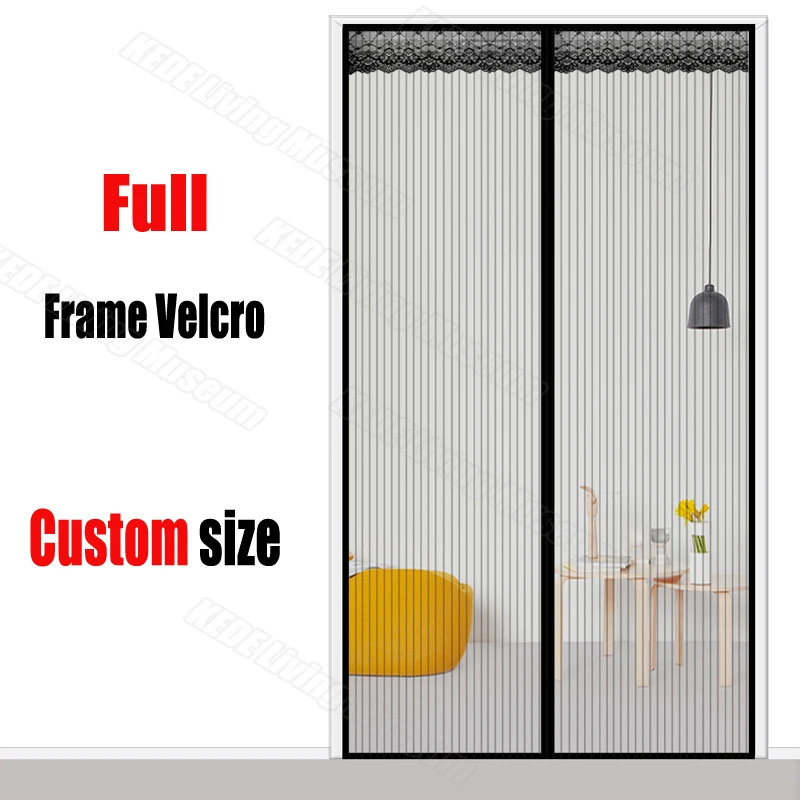 Black Anti Insect Fly bug curtain Magnetic Screen Door Mosquito Net Mesh, Full Frame Self abhesive hook loop, Custom Size