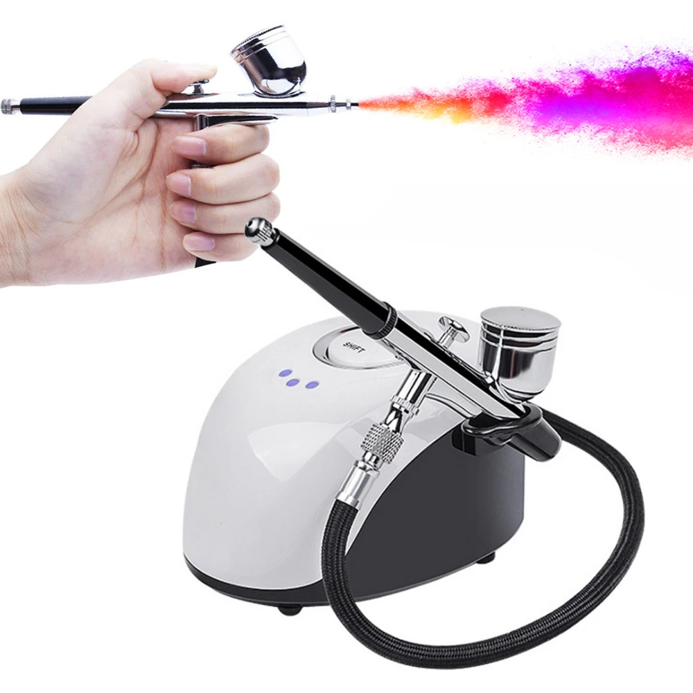 2cc/7cc Cup Dual Action 0.2mm Nozzle Airbrush Kit Compressor With Paint Spray Gun For Nail Art Make Up Air-brush