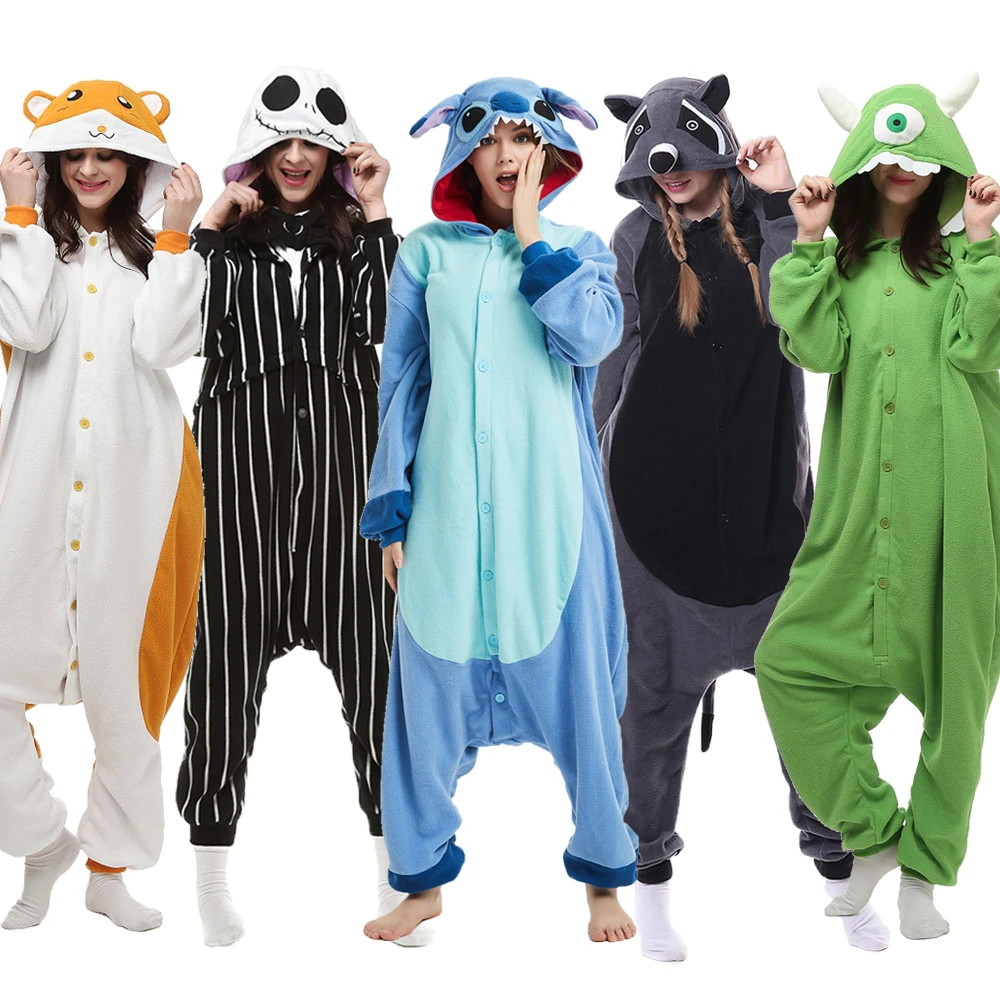 Unisex Raccoon Hamtaro Cat Onesie 2021 Women Men Winter Bear Wolf Onesies Anime Cosplay Costumes Adults Fleece Sleepwear Pajamas
