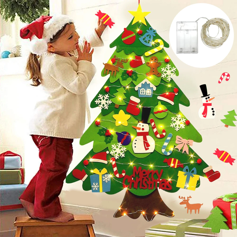 DIY Felt Christmas Tree Christmas Decoration for Home Navidad 2021 New Year Christmas Ornaments Santa Claus Xmas Kids Gifts