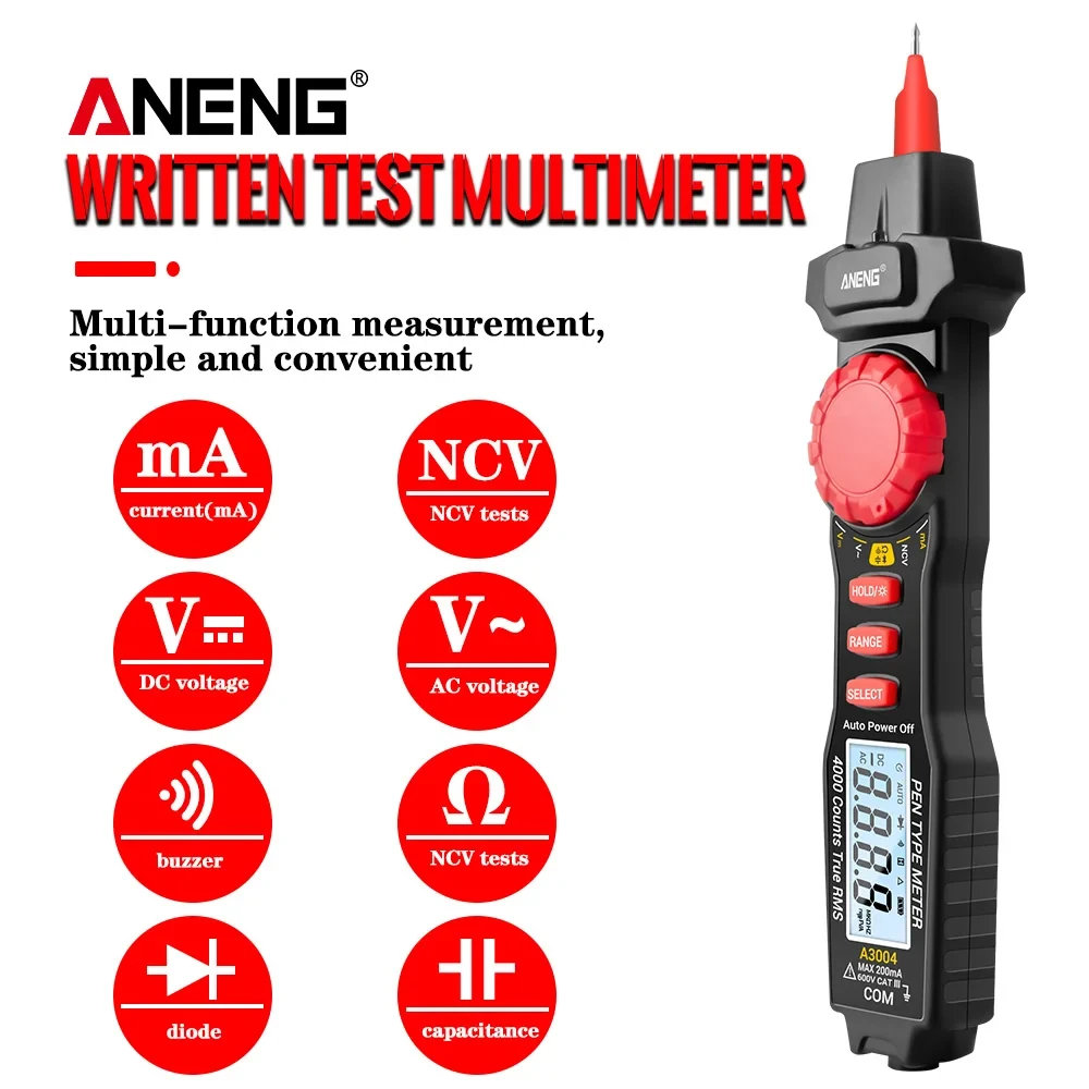ANENG A3004 Multimeter Pen Type Meter 4000 Counts Non Contact AC/DC Voltage Resistance Capacitance Diode Continuity Tester Tool
