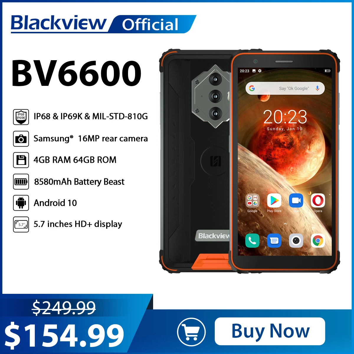 Blackview BV6600 IP68 Waterproof 8580mAh Rugged Smartphone Shockproof Phones 4GB+64GB 5.7