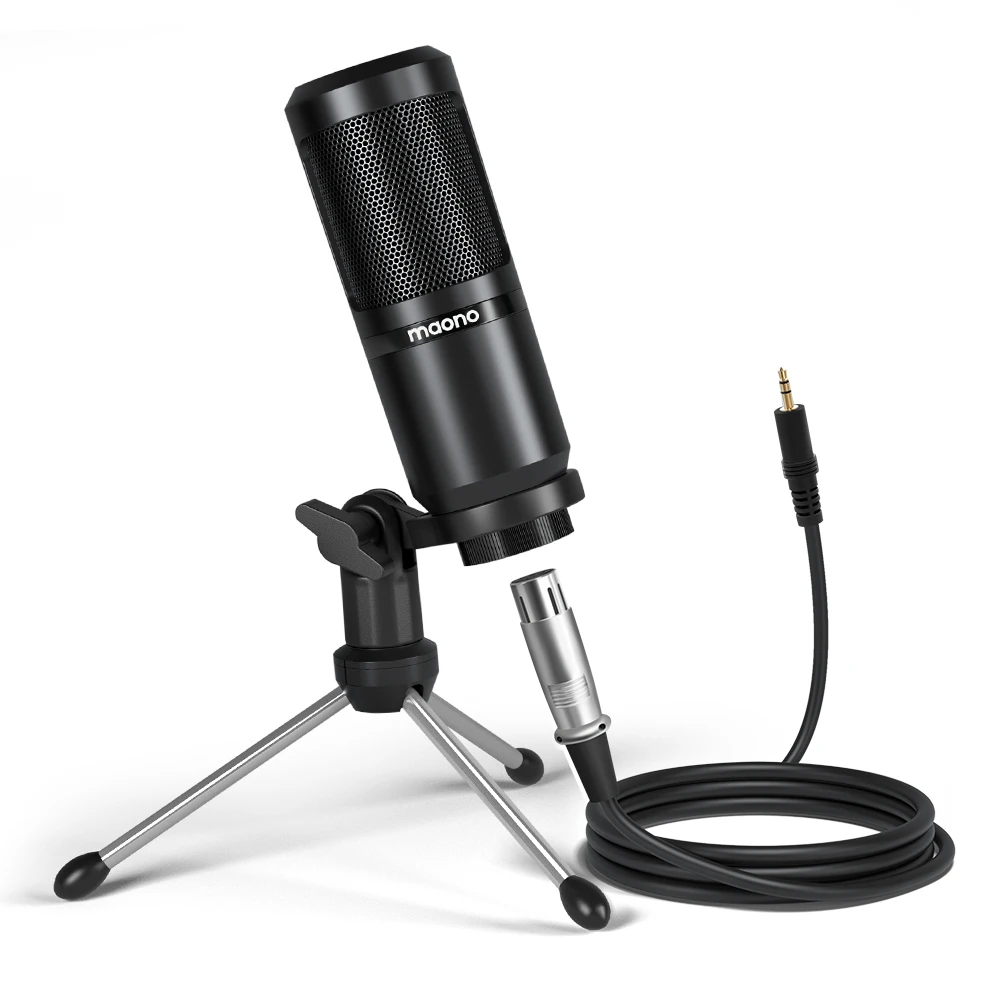 MAONO AU-PM360TR Condenser Microphone 3.5mm to XLR Cardoid Mic With Tripod for Tiktok Podcast Vlog PC Phone Audio Recording