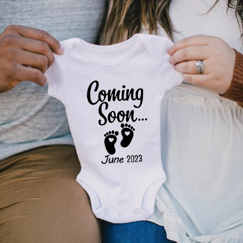 Baby Announcement Onesies Coming Soon 2022 Newborn Baby Bodysuits Cotton Summer Boys Girls Romper Body Pregnancy Reveal Clothes
