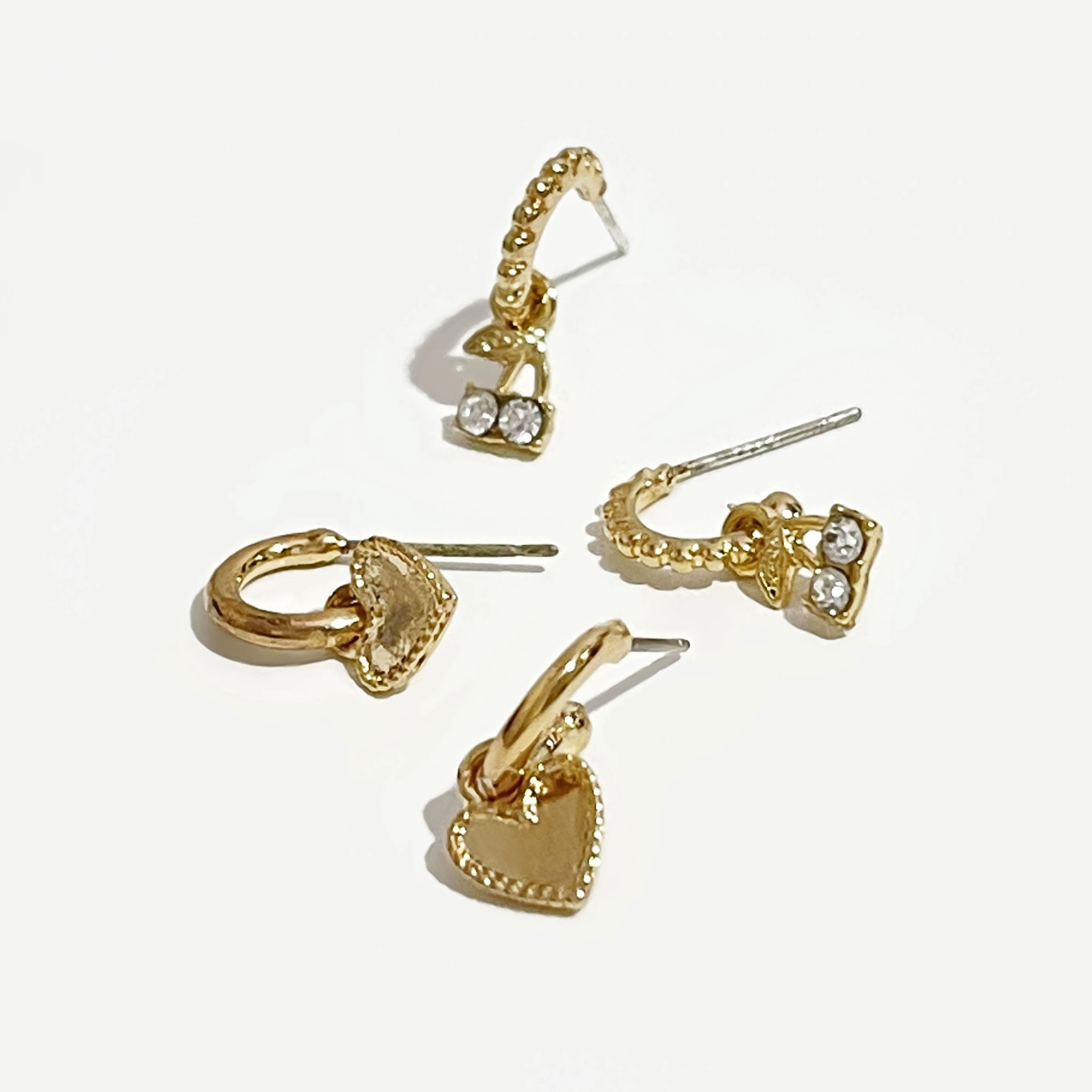 Peri'sBox 4Pcs/Set Love Heart Gold Small Hoop Earrings Cherry Rhinestone Earrings for Women Cute Romantic Earrings 2020 Trendy