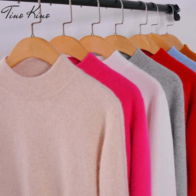 Autumn Cashmere Wool Women's Sweater Jersey Pink Beige Warm Soft Women Pullovers Sweaters 2021 Winter Fashion Jumper Female 2XL