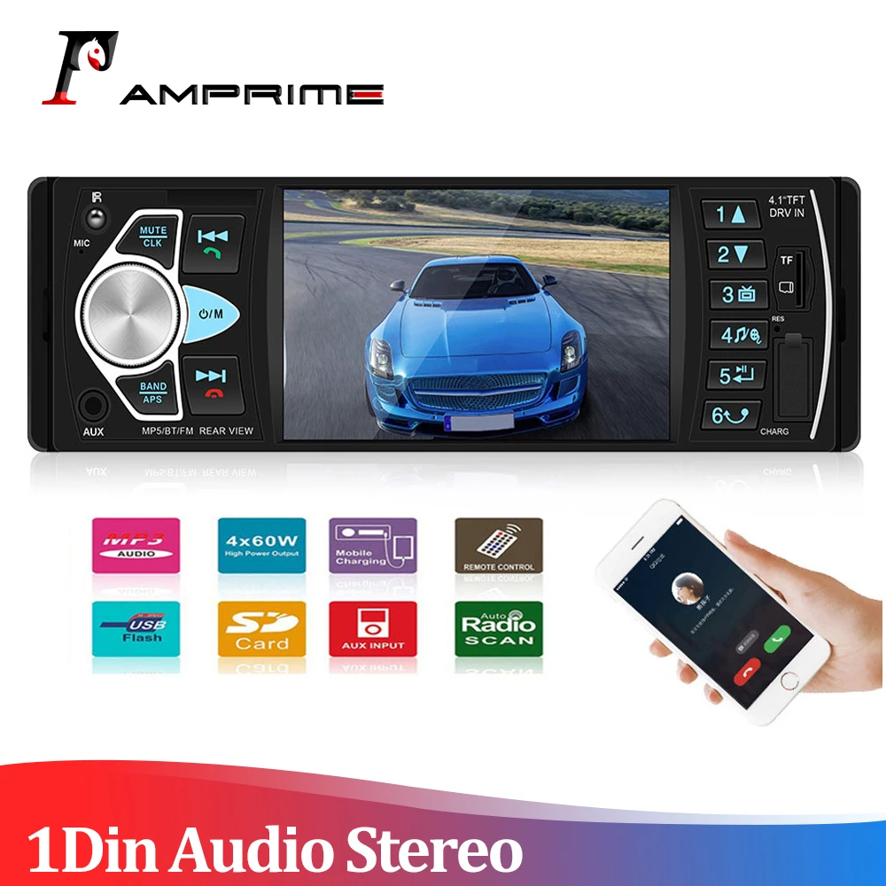 AMPrime 4022D 4.1'' Digital Screen 1Din Car Radio Support  USB AUX FM BT Steering Wheel Remote Control With Reverse Camera